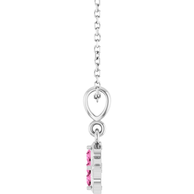14K Gold Round Lab-Grown Pink Sapphire Cluster Necklace or Pendant - White Gold - view 3
