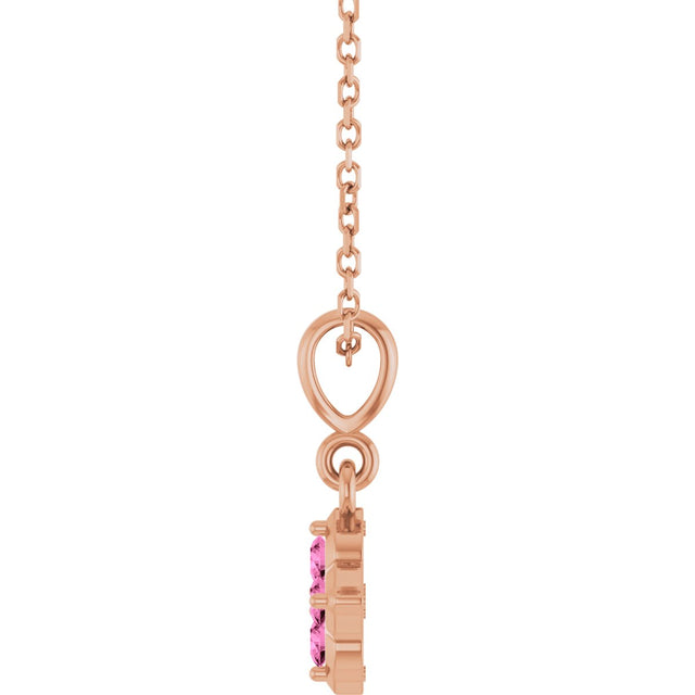 14K Gold Round Lab-Grown Pink Sapphire Cluster Necklace or Pendant - Rose Gold - view 3