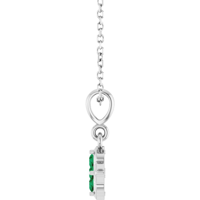 Platinum Round Lab-Grown Emerald Cluster Necklace or Pendant - view 3