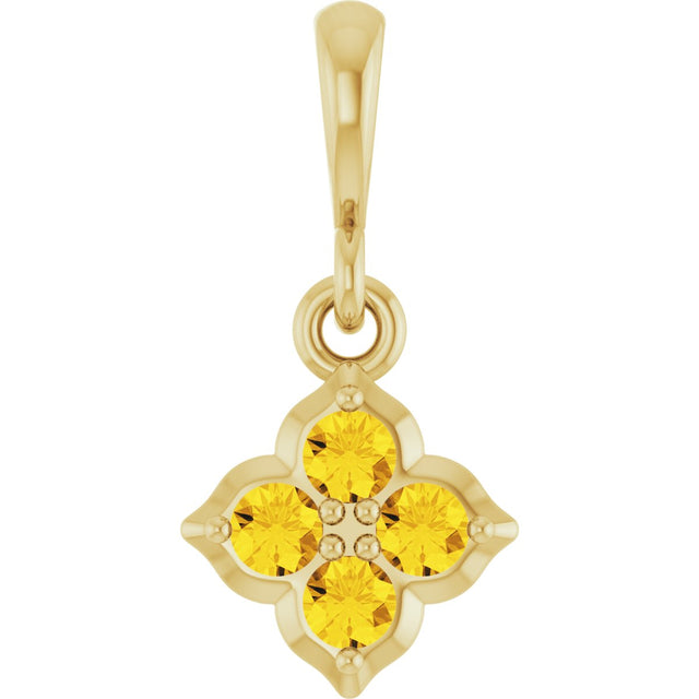 14K Gold Round Lab-Grown Yellow Sapphire Cluster Necklace or Pendant - Yellow Gold