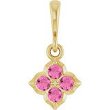 14K Gold Round Lab-Grown Pink Sapphire Cluster Necklace or Pendant - Yellow Gold