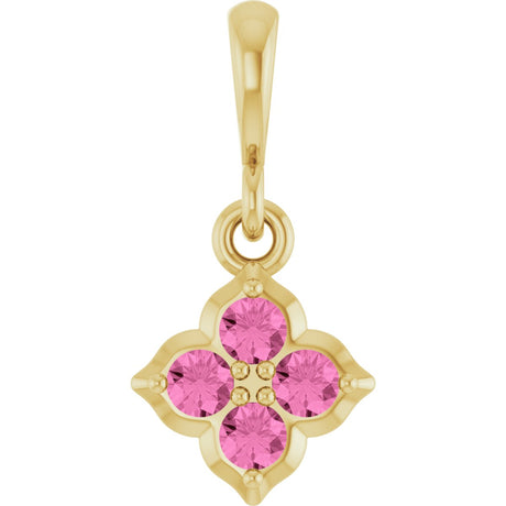 14K Gold Round Lab-Grown Pink Sapphire Cluster Necklace or Pendant - Yellow Gold
