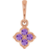 14K Gold Round Lab-Grown Purple Sapphire Cluster Necklace or Pendant - Rose Gold