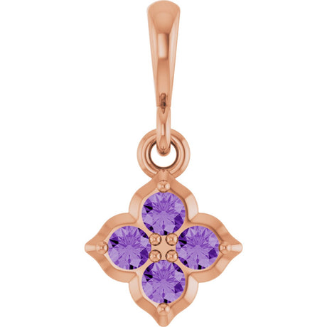 14K Gold Round Lab-Grown Purple Sapphire Cluster Necklace or Pendant - Rose Gold