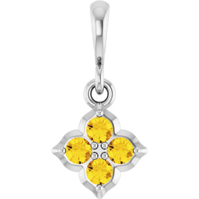 14K Gold Round Lab-Grown Yellow Sapphire Cluster Necklace or Pendant - White Gold