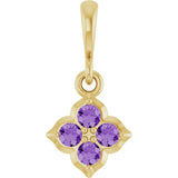 14K Gold Round Lab-Grown Purple Sapphire Cluster Necklace or Pendant - Yellow Gold