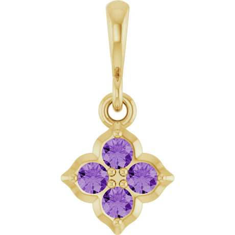 14K Gold Round Lab-Grown Purple Sapphire Cluster Necklace or Pendant - Yellow Gold