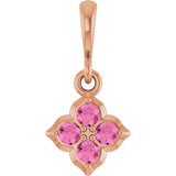 14K Gold Round Lab-Grown Pink Sapphire Cluster Necklace or Pendant - Rose Gold