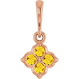 14K Gold Round Lab-Grown Yellow Sapphire Cluster Necklace or Pendant - Rose Gold