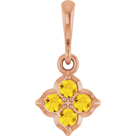 14K Gold Round Lab-Grown Yellow Sapphire Cluster Necklace or Pendant - Rose Gold