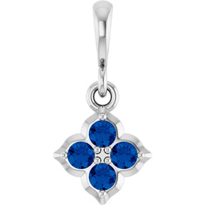 Platinum Round Lab-Grown Blue Sapphire Cluster Necklace or Pendant