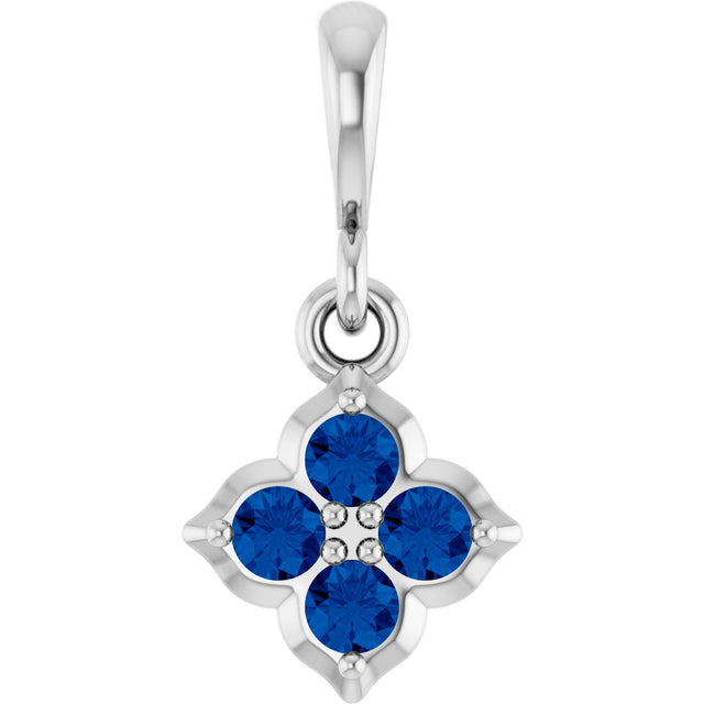 Platinum Round Lab-Grown Blue Sapphire Cluster Necklace or Pendant