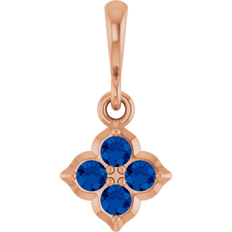 14K Gold Round Lab-Grown Blue Sapphire Cluster Necklace or Pendant - Rose Gold
