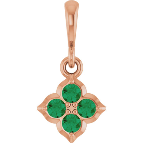 14K Gold Round Lab-Grown Emerald Cluster Necklace or Pendant - Rose Gold