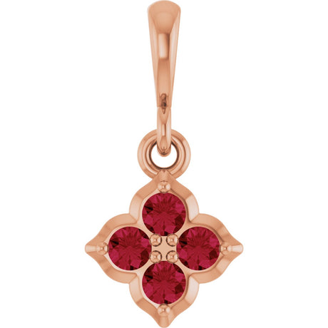 14K Gold Round Lab-Grown Ruby Cluster Necklace or Pendant - Rose Gold