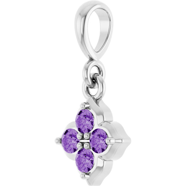 Platinum Round Lab-Grown Purple Sapphire Cluster Necklace or Pendant - view 2