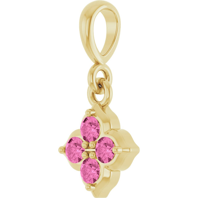 14K Gold Round Lab-Grown Pink Sapphire Cluster Necklace or Pendant - Yellow Gold - view 2