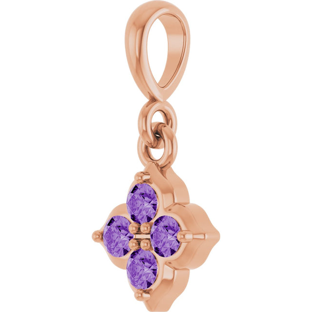 14K Gold Round Lab-Grown Purple Sapphire Cluster Necklace or Pendant - Rose Gold - view 2