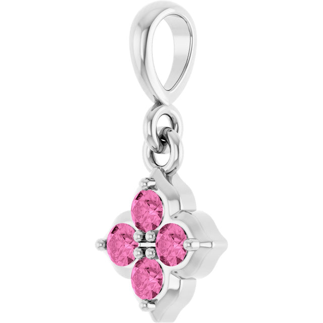 14K Gold Round Lab-Grown Pink Sapphire Cluster Necklace or Pendant - White Gold - view 2