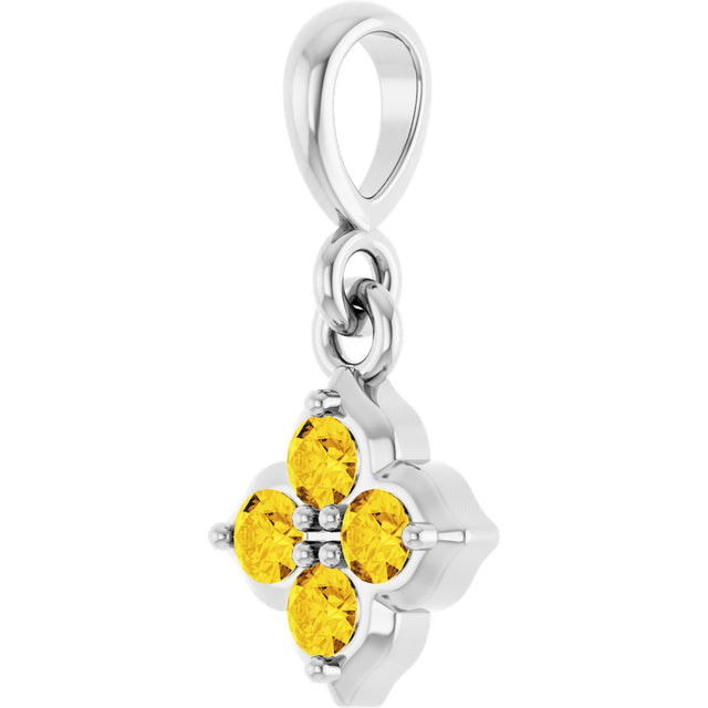 14K Gold Round Lab-Grown Yellow Sapphire Cluster Necklace or Pendant - White Gold - view 2