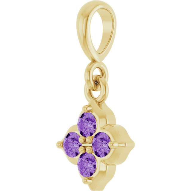 14K Gold Round Lab-Grown Purple Sapphire Cluster Necklace or Pendant - Yellow Gold - view 2