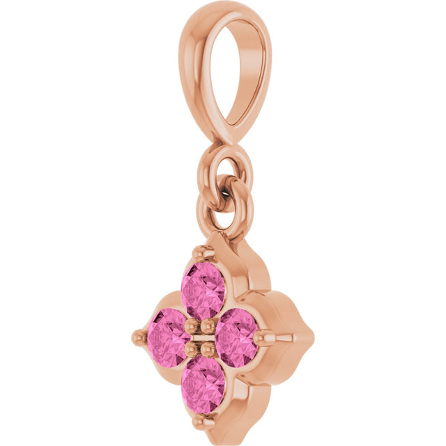 14K Gold Round Lab-Grown Pink Sapphire Cluster Necklace or Pendant - Rose Gold - view 2