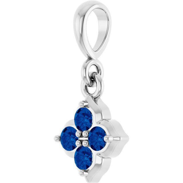 14K Gold Round Lab-Grown Blue Sapphire Cluster Necklace or Pendant - White Gold - view 2