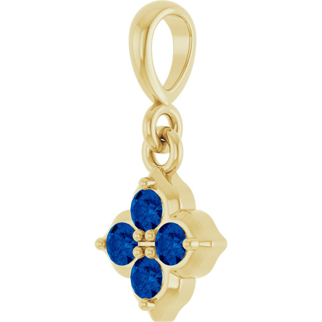 14K Gold Round Lab-Grown Blue Sapphire Cluster Necklace or Pendant - Yellow Gold - view 2