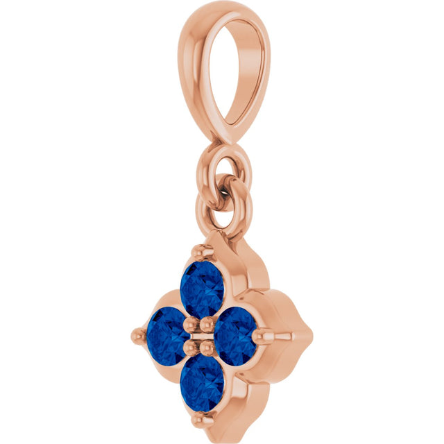 14K Gold Round Lab-Grown Blue Sapphire Cluster Necklace or Pendant - Rose Gold - view 2