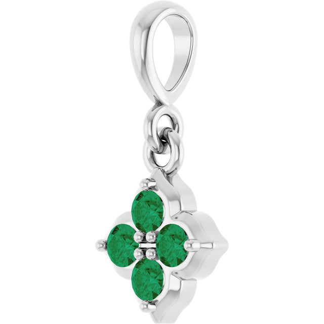 14K Gold Round Lab-Grown Emerald Cluster Necklace or Pendant - White Gold - view 2