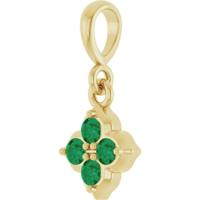 14K Gold Round Lab-Grown Emerald Cluster Necklace or Pendant - Yellow Gold - view 2