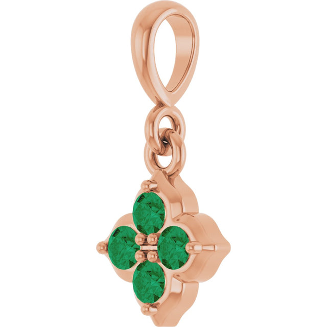 14K Gold Round Lab-Grown Emerald Cluster Necklace or Pendant - Rose Gold - view 2