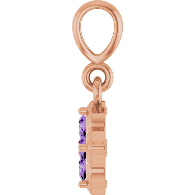 14K Gold Round Lab-Grown Purple Sapphire Cluster Necklace or Pendant - Rose Gold - view 3