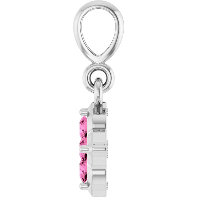 Platinum Round Lab-Grown Pink Sapphire Cluster Necklace or Pendant - view 3