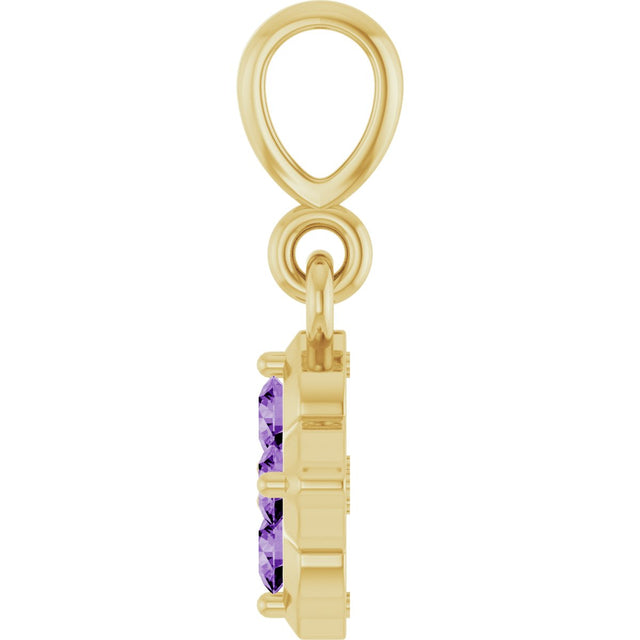 14K Gold Round Lab-Grown Purple Sapphire Cluster Necklace or Pendant - Yellow Gold - view 3