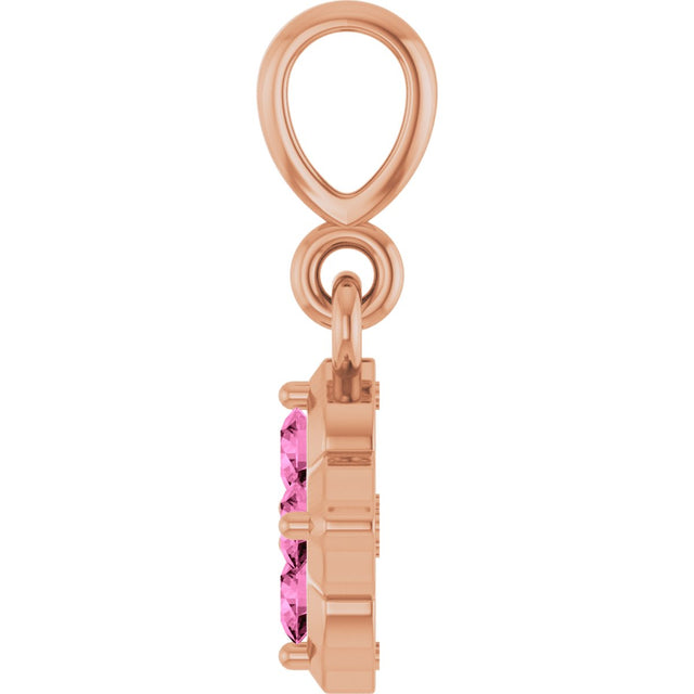 14K Gold Round Lab-Grown Pink Sapphire Cluster Necklace or Pendant - Rose Gold - view 3