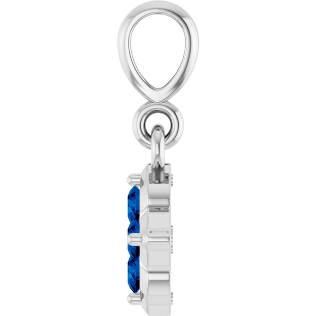 Platinum Round Lab-Grown Blue Sapphire Cluster Necklace or Pendant - view 3