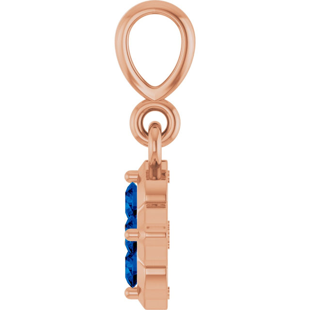 14K Gold Round Lab-Grown Blue Sapphire Cluster Necklace or Pendant - Rose Gold - view 3