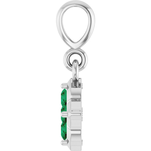 14K Gold Round Lab-Grown Emerald Cluster Necklace or Pendant - White Gold - view 3