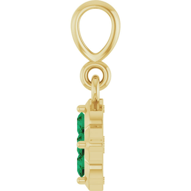 14K Gold Round Lab-Grown Emerald Cluster Necklace or Pendant - Yellow Gold - view 3