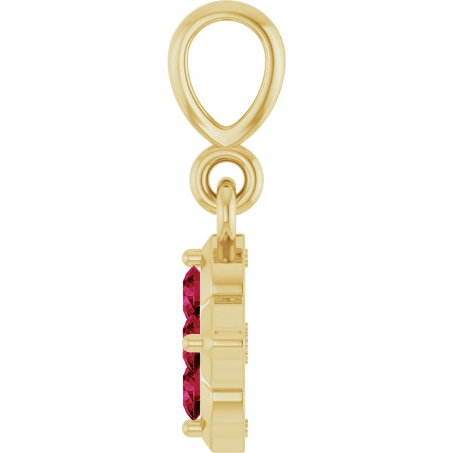 14K Gold Round Lab-Grown Ruby Cluster Necklace or Pendant - Yellow Gold - view 3