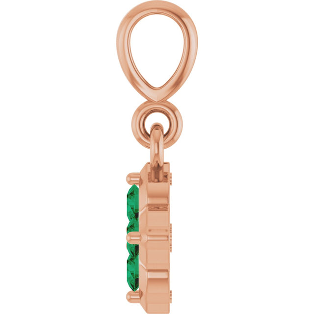 14K Gold Round Lab-Grown Emerald Cluster Necklace or Pendant - Rose Gold - view 3