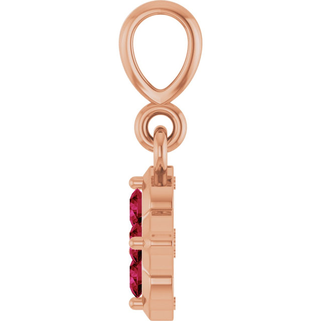 14K Gold Round Lab-Grown Ruby Cluster Necklace or Pendant - Rose Gold - view 3