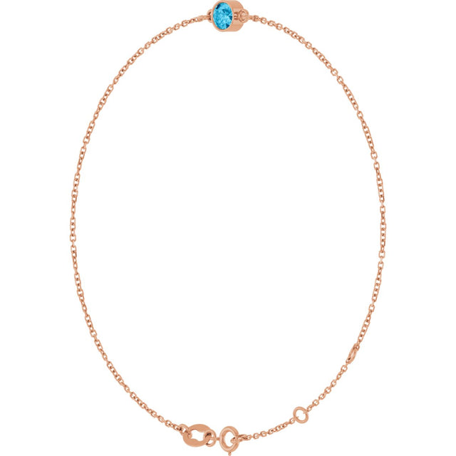14K Gold Round Natural Aquamarine Bezel-Set Link Bracelet - Rose Gold - view 11