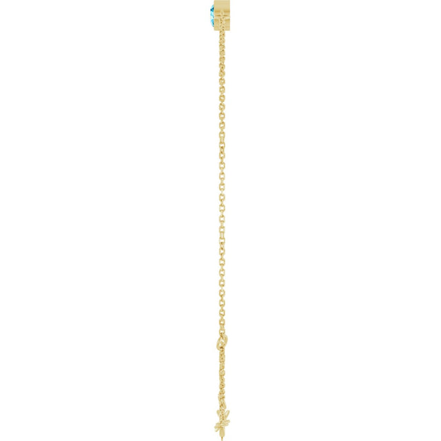 14K Gold Round Natural Aquamarine Bezel-Set Link Bracelet - Yellow Gold - view 12