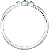 14K Gold Round Natural Emerald Rose-Cut Stackable Ring – 2mm Stones - White Gold - view 4