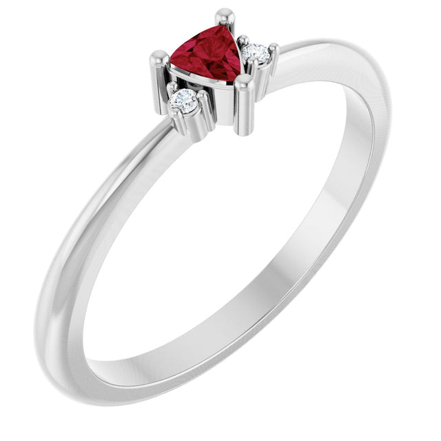 Platinum Trillion Lab-Grown Ruby & Natural Diamond Accented Ring