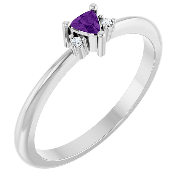 Platinum Trillion Natural Amethyst & Natural Diamond Accented Ring – 3x3mm