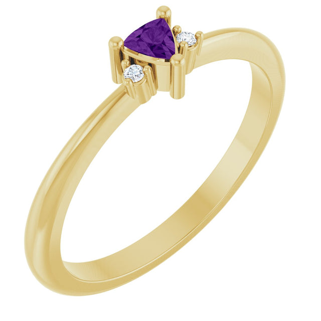 14K Gold Trillion Natural Amethyst & Natural Diamond Accented Ring – 3x3mm - Yellow Gold