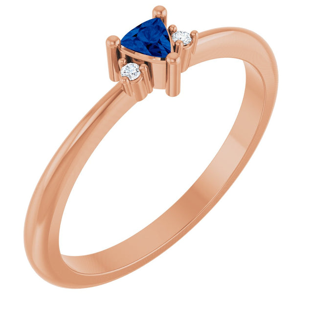 14K Gold Trillion Lab-Grown Blue Sapphire & Natural Diamond Accented Ring - Rose Gold